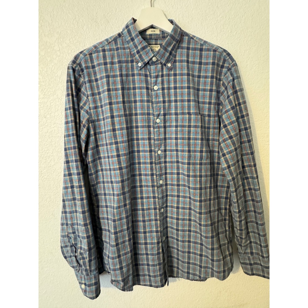 J Crew Slim Fit Plaid Button Down Shirt Men's Medium Secret Wash Organic Cotton